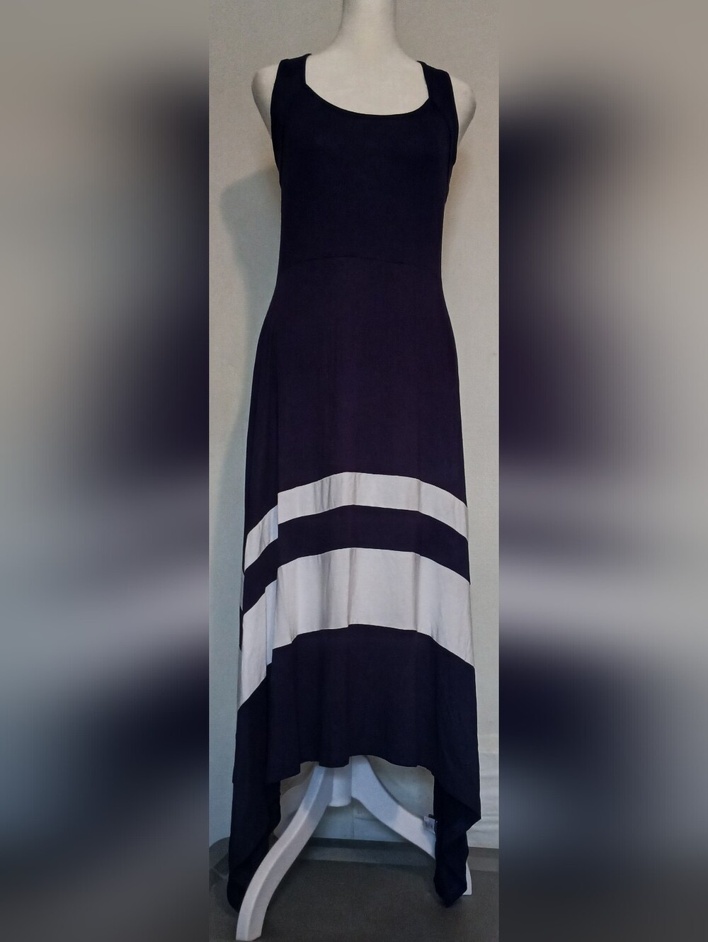 Venus Women’s Navy and White Striped Sleeveless Maxi Dress